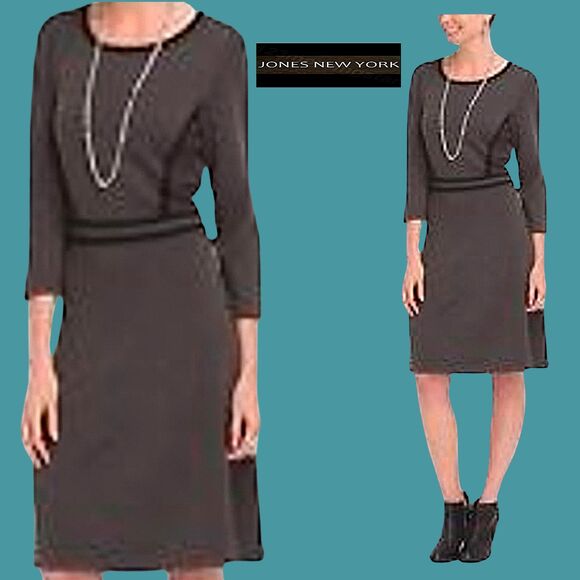 JONES NEW YORK NEW Minimalist Chic Geometric Stripe 3/4-Sleeve Sweater Dress - Picture 3 of 12